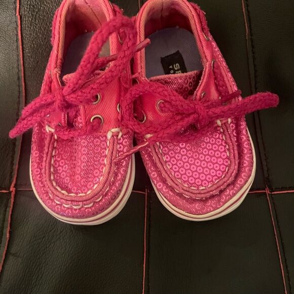 SPERRY TOP-SIDER Infant Girl Baby Pink Sequin Look Bling Shoes Sz 1 - Picture 2 of 8